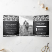 黒い黒板の国のレース結婚すべて 三つ折り招待状 (内部)