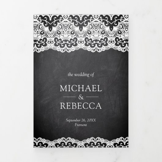 黒い黒板の国のレース結婚すべて 三つ折り招待状 (カバー)