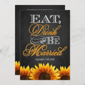 黒い黒板ひまわり結婚式招待状 招待状 (正面/裏面)