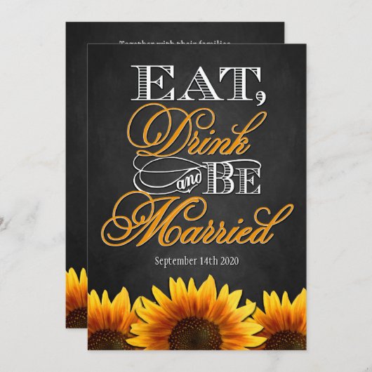 黒い黒板ひまわり結婚式招待状 招待状 (正面/裏面)