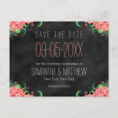 黒い黒板ピンクのフローラ日付カードを保存 案内ポストカード (裏面)