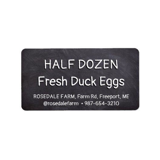 黒い黒板ラベルに白い生鴨の卵 ラベル (正面)