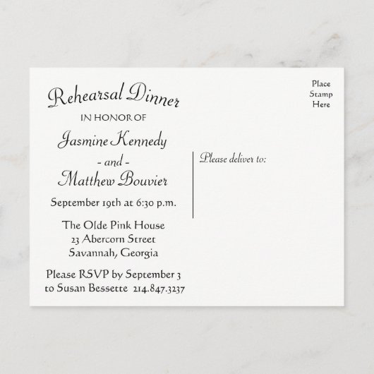 黒い黒板リハーサルディナーフラワー結婚ズ インビテーションポストカード (裏面)