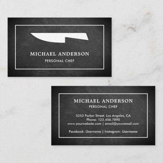 黒い黒板白い包丁パーソナルシェフ 名刺 (正面/裏面)
