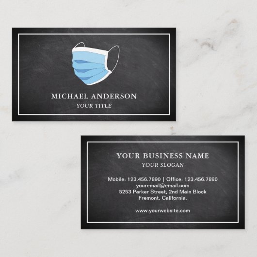 黒い黒板青の顔マスク 名刺 (正面/裏面)