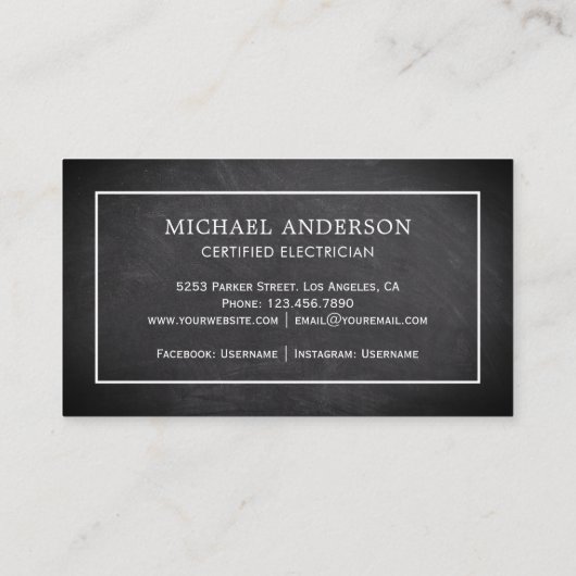 黒い黒板黄色電球の電気技師 名刺 (裏面)