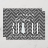 黒い黒板Suitup私の花婿の付添人です 招待状 (正面/裏面)