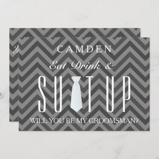 黒い黒板Suitup私の花婿の付添人です 招待状 (正面/裏面)