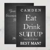 黒い黒板Suitup私のBestmanです 招待状 (正面/裏面)