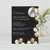 黒い31歳の誕生日の招待金ゴールドバルーンフォト 招待状 (スタンド正面)