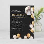 黒い38th誕生日の招待金ゴールドバルーンフォト 招待状 (スタンド正面)