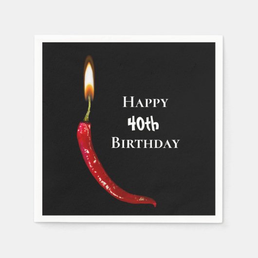 黒い40歳の誕生日に赤い唐辛子 スタンダードカクテルナプキン (正面)