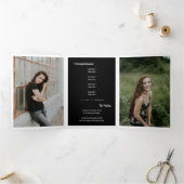 黒い5フォトおもしろいボックスの卒業 三つ折り招待状 (内部)