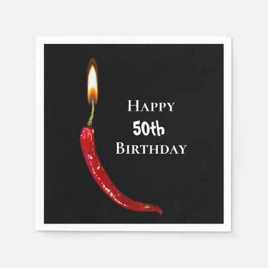 黒い50歳の誕生日に赤い唐辛子 スタンダードカクテルナプキン (正面)