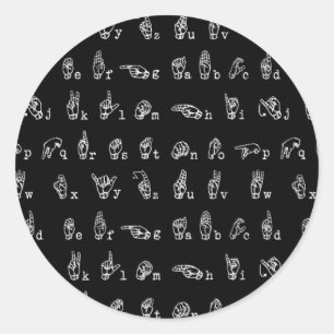 黒い//の手話のアルファベットの//の白 ラウンドシール