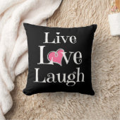 黒い、ピンクのハートで白い生きている愛笑いの枕 クッション (ブランケット)