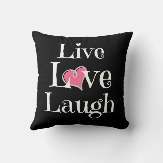 黒い、ピンクのハートで白い生きている愛笑いの枕 クッション (裏面)