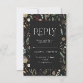 黒い ムーディーな 花 ボタニカル エレガント ウェディング 返信 招待状 (正面)