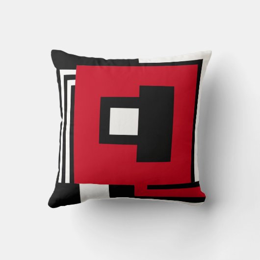 黒い、モダンで幾何学的なスタイルで&red白置いて下さい クッション (裏面)