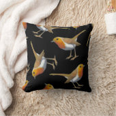 黒い、元の芸術、鳥の英国のロビンパターン クッション (ブランケット)