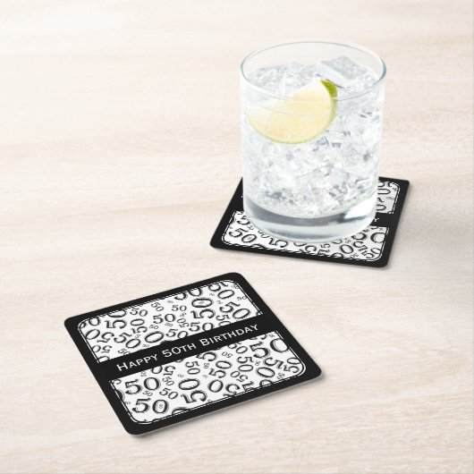 黒い"幸せな第50誕生日"かスクエア白いパーティーのテーマ スクエアペーパーコースター (インサイチュ)