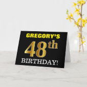 黒い、模造金ゴールドの"第48誕生日"カード カード (黄色い花)