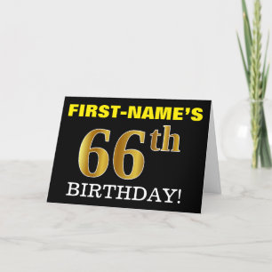 黒い、模造金ゴールドの"第66誕生日"カード カード