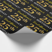 黒い、模造金ゴールド"第25誕生日" ラッピングペーパー (角)