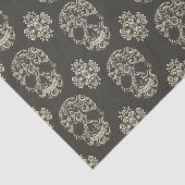 、黒い、砂糖のスカルカーキ色、ハロウィンのパターン、ダマスク織、 薄葉紙 (詳細)