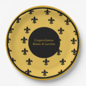 黒い（紋章の）フラ・ダ・リの金ゴールド背景 ペーパープレート (正面)