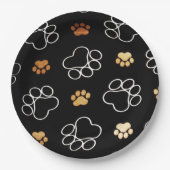 黒い、紙皿のおもしろい犬PawPrints ペーパープレート (正面)