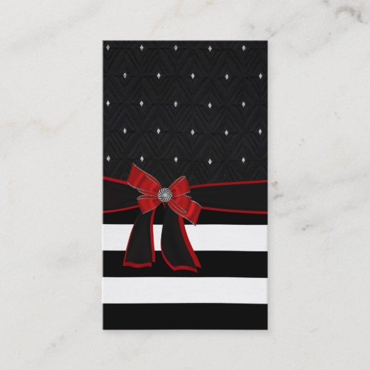 、黒い、赤い白い、弓ラインストーンの名刺 名刺 (正面)