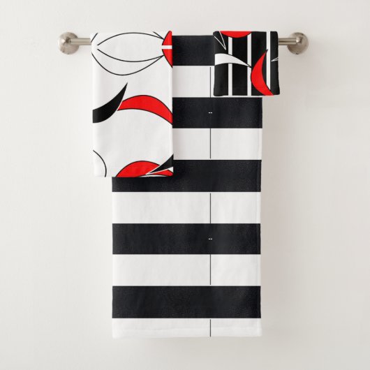 黒い、赤と白の詳細 バスタオルセット (インサイチュ)