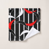 黒い、赤と白の詳細 バスタオルセット (ウォッシュタオル)