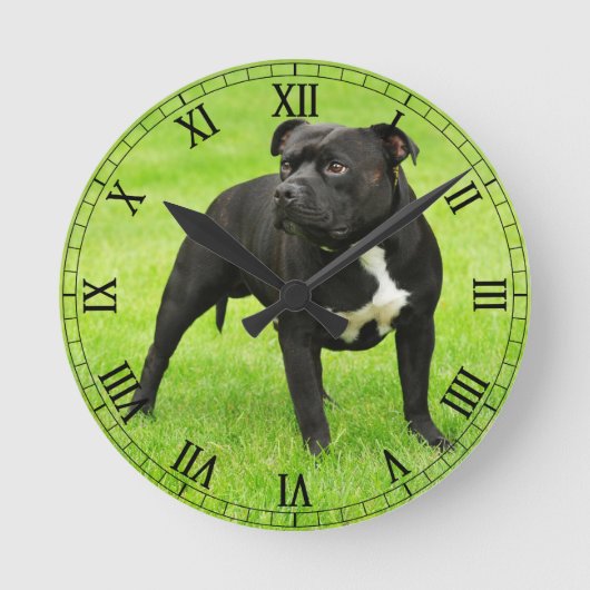 黒いAmstaff ラウンド壁時計 (正面)