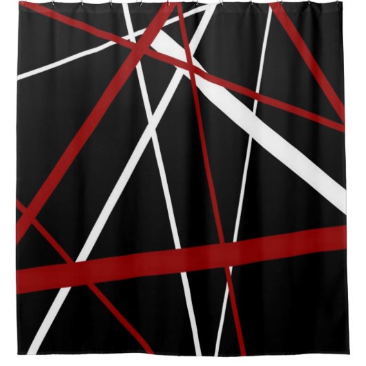 黒いBackgrounのCrissの十字の赤と白ライン シャワーカーテン (正面)