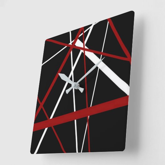 黒いBackgrounのCrissの十字の赤と白ライン スクエア壁時計 (傾斜)