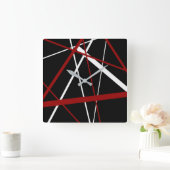 黒いBackgrounのCrissの十字の赤と白ライン スクエア壁時計 (ホーム)