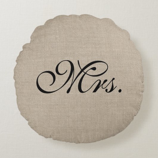 黒いBurlap Round夫人の装飾用クッション ラウンドクッション (正面)