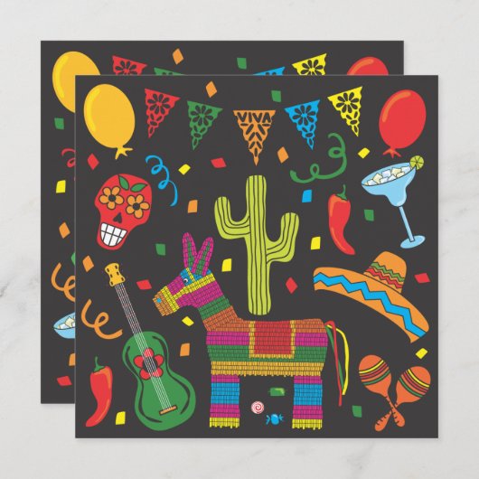 黒いCinco Deメーヨーのフェスタのパーティの招待状 招待状 (正面/裏面)