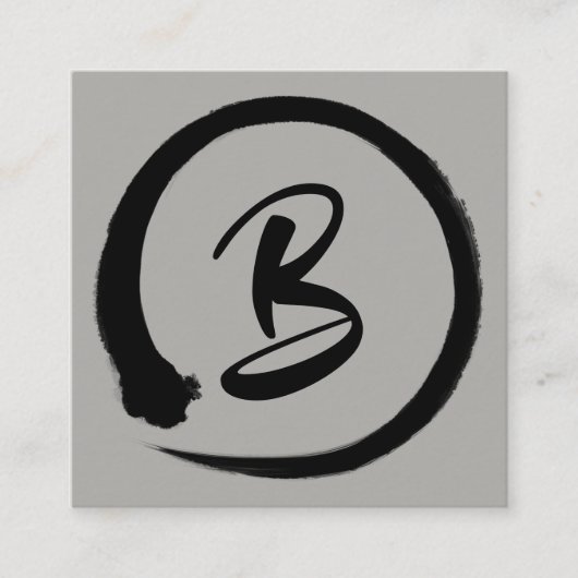 黒いensoの円のモノグラムの正方形の名刺 スクエア名刺 (正面)