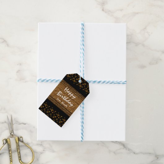 黒いFauxブラシ仕上げゴールドグリッターグラマーギフトタグ ギフトタグ (より糸付き)