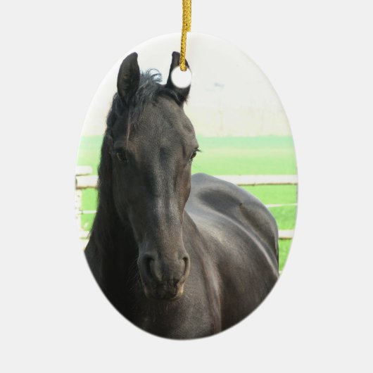 黒いFriesianの馬のオーナメント セラミックオーナメント (正面)