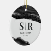 黒いGeode Agateカップルのモノグラムのクリスマス セラミックオーナメント (右)