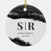 黒いGeode Agateカップルのモノグラムのクリスマス セラミックオーナメント (正面)