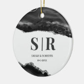 黒いGeode Agateカップルのモノグラムのクリスマス セラミックオーナメント (左)