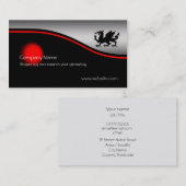 黒いHeraldicドラゴン、赤い点、金属効果 名刺 (正面/裏面)