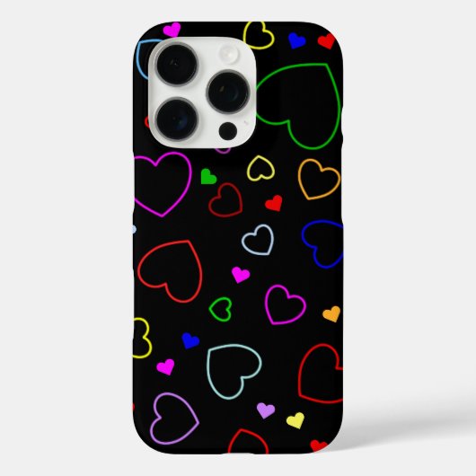 黒いiPhoneカバーと多くのカラフルハート Case-Mate iPhoneケース (裏面)
