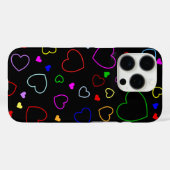 黒いiPhoneカバーと多くのカラフルハート Case-Mate iPhoneケース (裏面 (横))