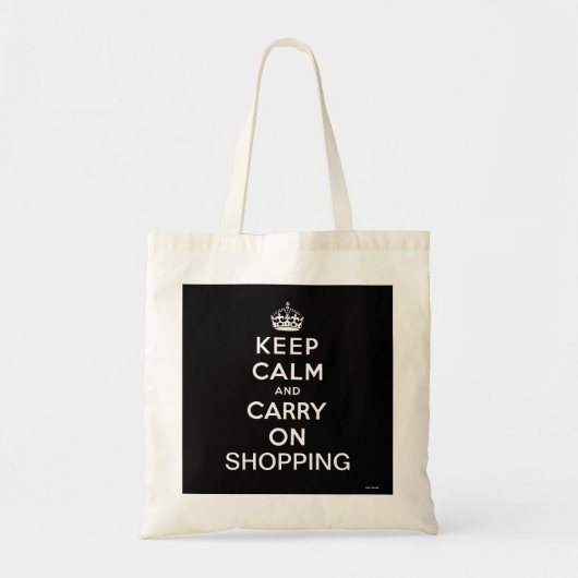 黒いKeep Calm and Carry Onのショッピング トートバッグ (正面)